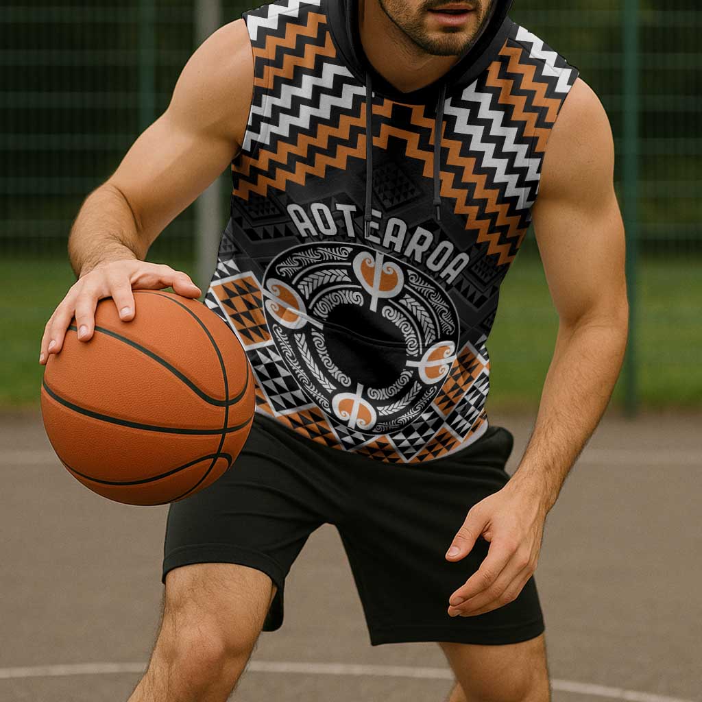 Personalised Aotearoa Niho Taniwha Motif Sleeveless Hoodie Gold Style LT9 - Polynesian Pride