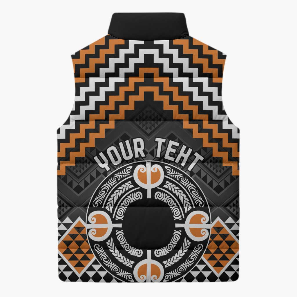 Personalised Aotearoa Niho Taniwha Motif Sleeveless Puffer Jacket Gold Style - Polynesian Pride