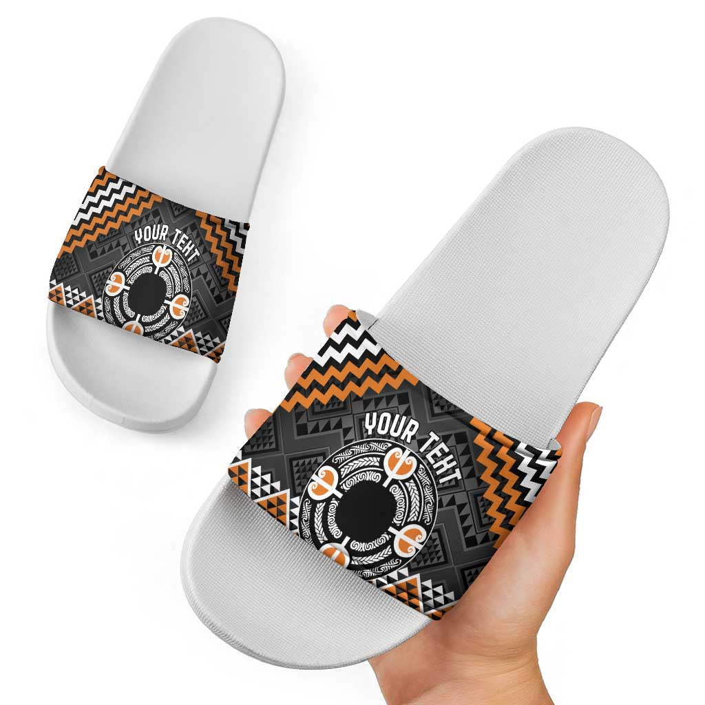 Personalised Aotearoa Niho Taniwha Motif Slide Sandals Gold Style - Polynesian Pride