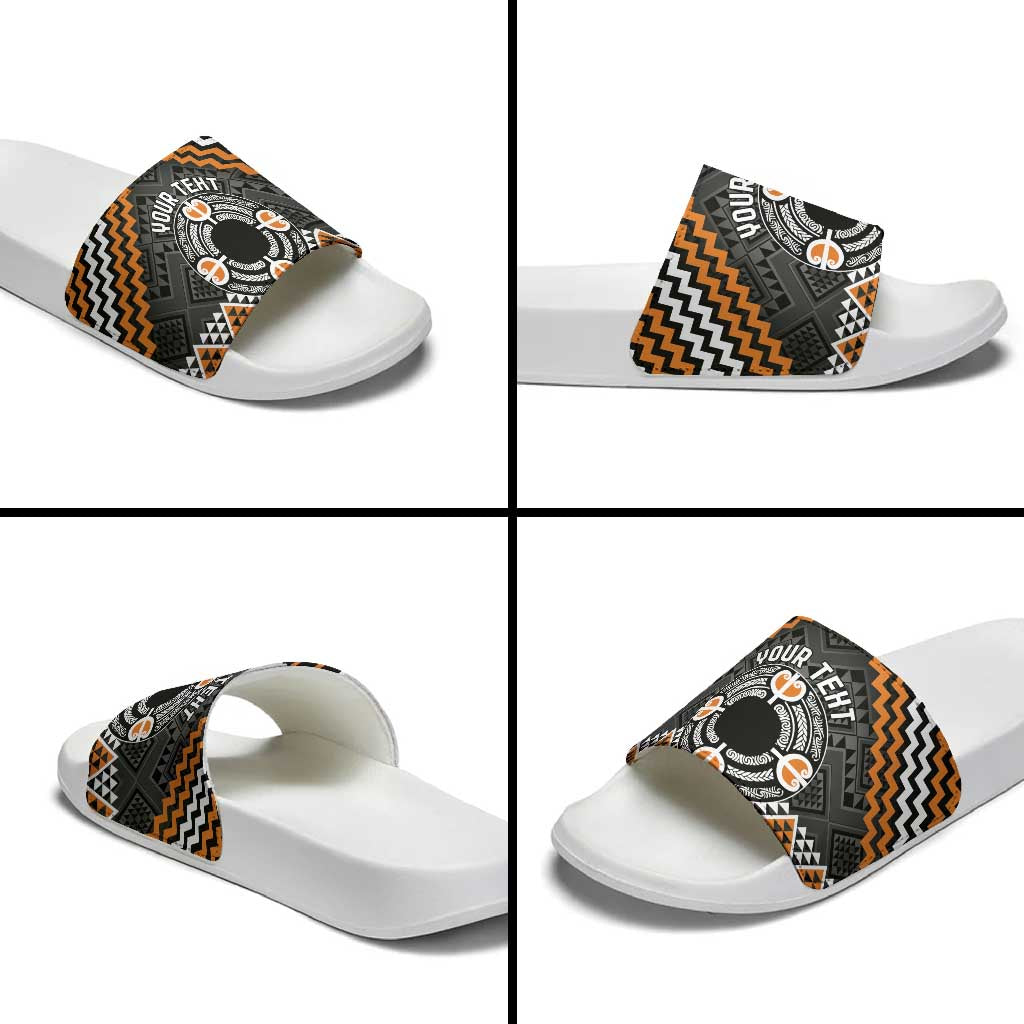 Personalised Aotearoa Niho Taniwha Motif Slide Sandals Gold Style - Polynesian Pride