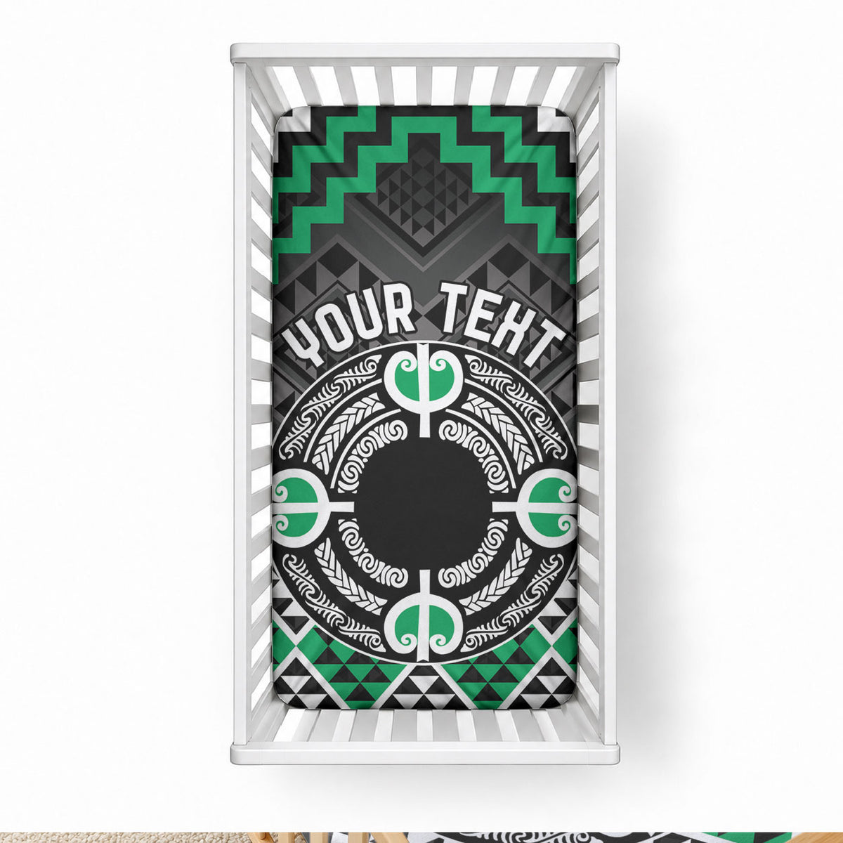 Personalised Aotearoa Niho Taniwha Motif Baby Bed Cover Green Style LT9 28 × 52 in Green - Polynesian Pride