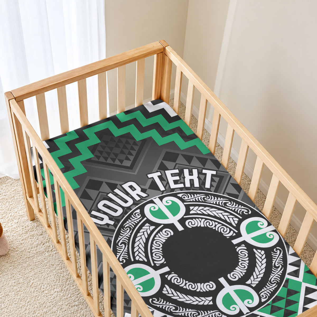 Personalised Aotearoa Niho Taniwha Motif Baby Bed Cover Green Style LT9 - Polynesian Pride