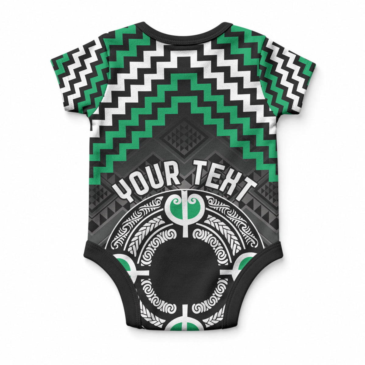 Personalised Aotearoa Niho Taniwha Motif Baby Onesie Green Style LT9 - Polynesian Pride