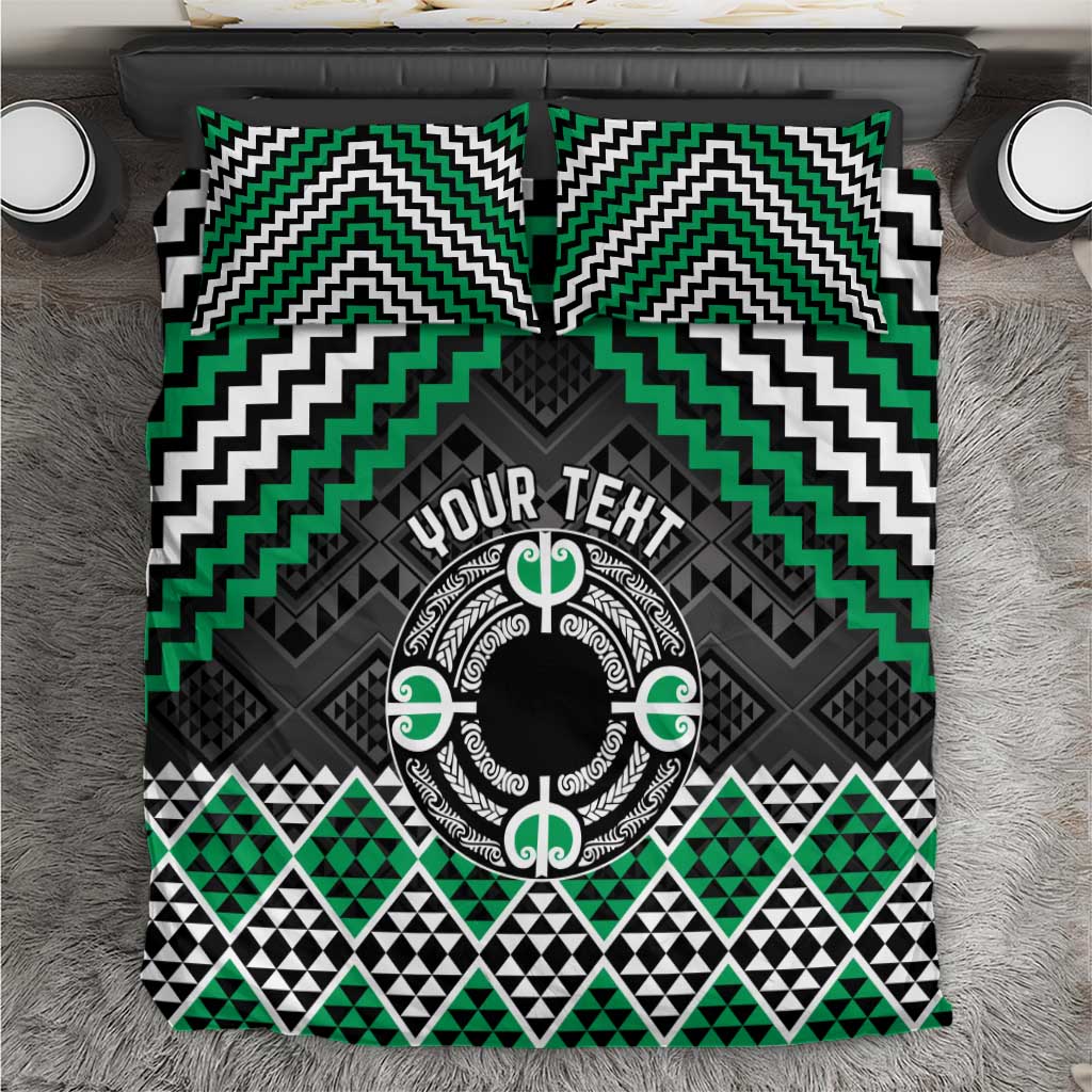 Personalised Aotearoa Niho Taniwha Motif Bedding Set Green Style LT9 Green - Polynesian Pride