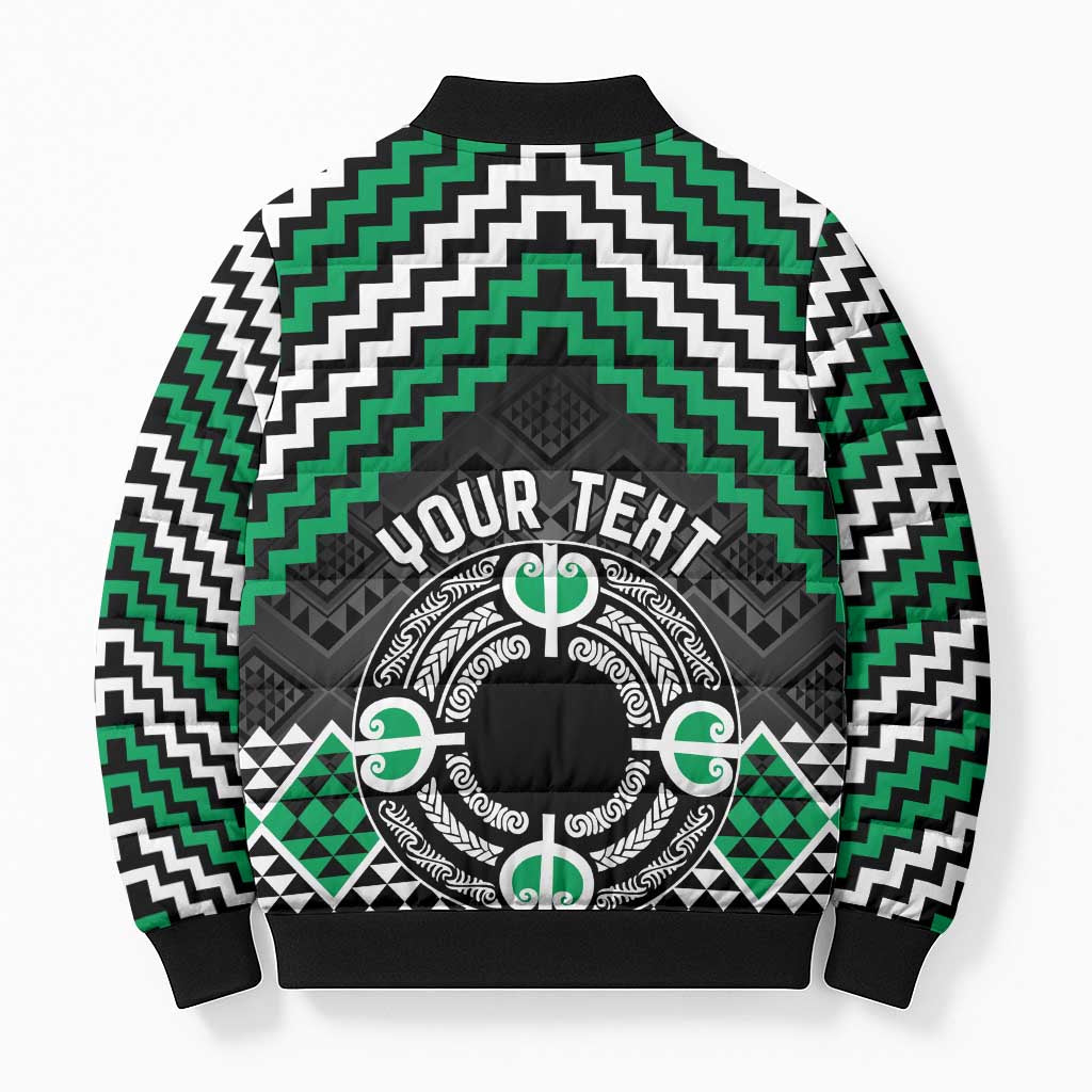 Personalised Aotearoa Niho Taniwha Motif Bomber Puffer Jacket Green Style - Polynesian Pride