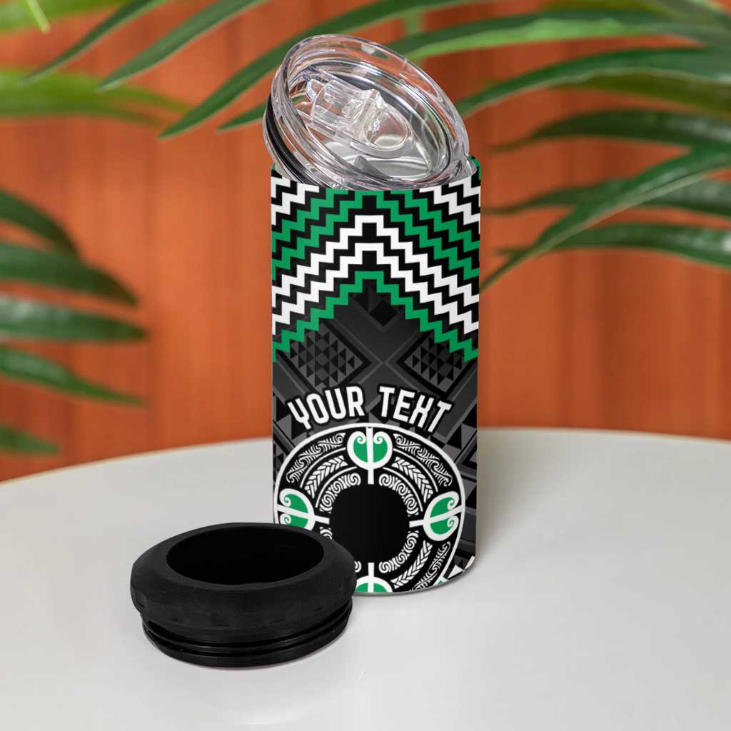 Personalised Aotearoa Niho Taniwha Motif 4 in 1 Can Cooler Tumbler Green Style LT9 - Polynesian Pride