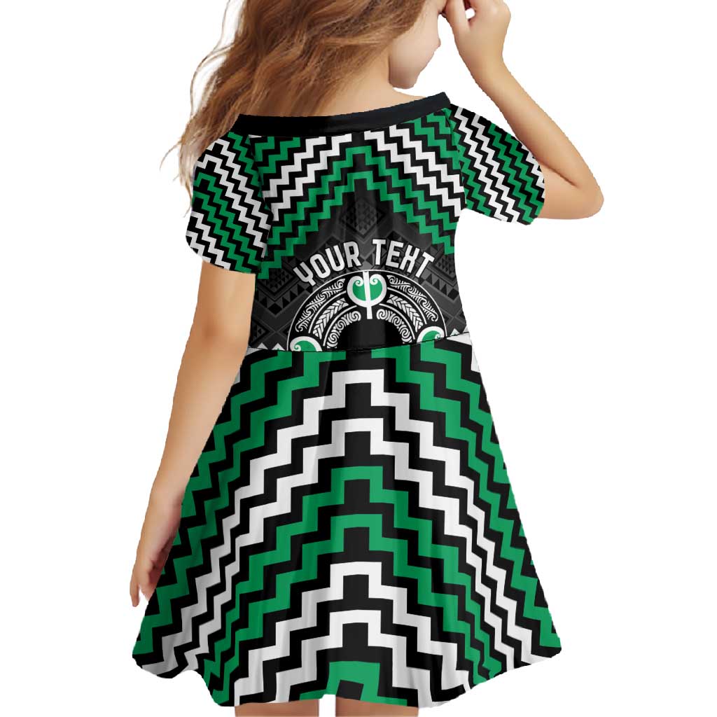 Personalised Aotearoa Niho Taniwha Motif Family Matching Long Sleeve Bodycon Dress and Hawaiian Shirt Green Style LT9 - Polynesian Pride