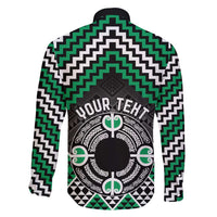 Personalised Aotearoa Niho Taniwha Motif Family Matching Long Sleeve Bodycon Dress and Hawaiian Shirt Green Style LT9 - Polynesian Pride