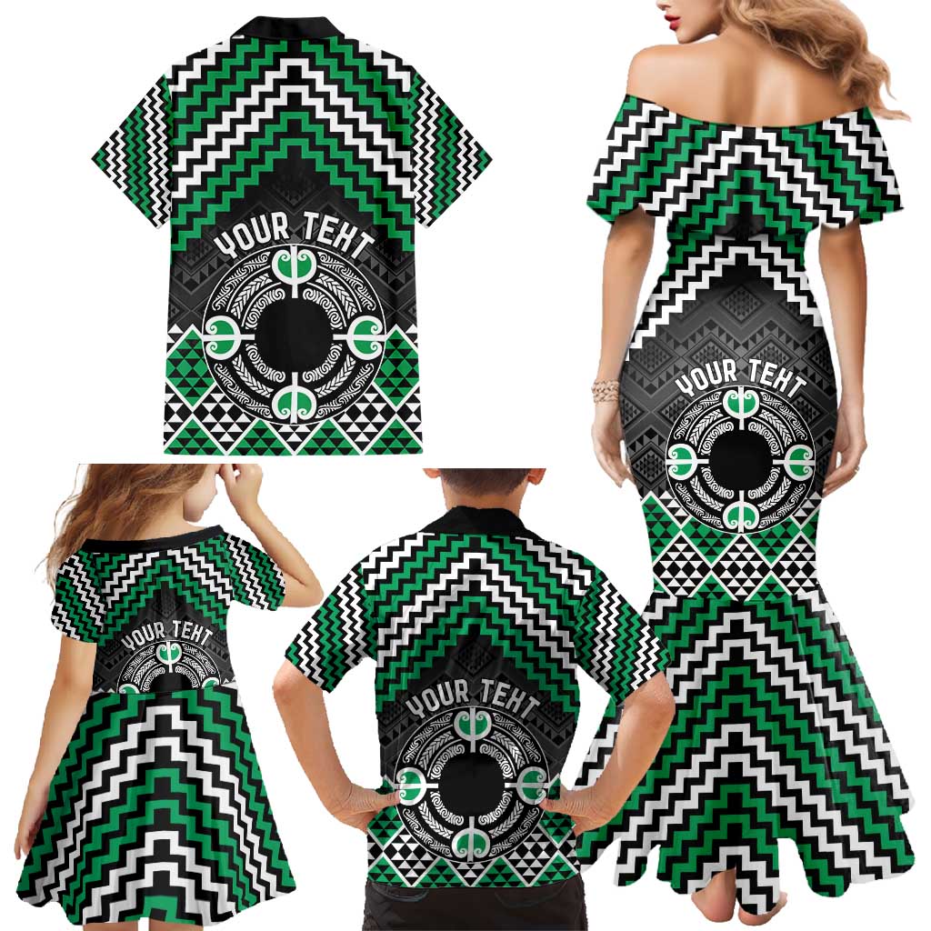 Personalised Aotearoa Niho Taniwha Motif Family Matching Mermaid Dress and Hawaiian Shirt Green Style LT9 - Polynesian Pride