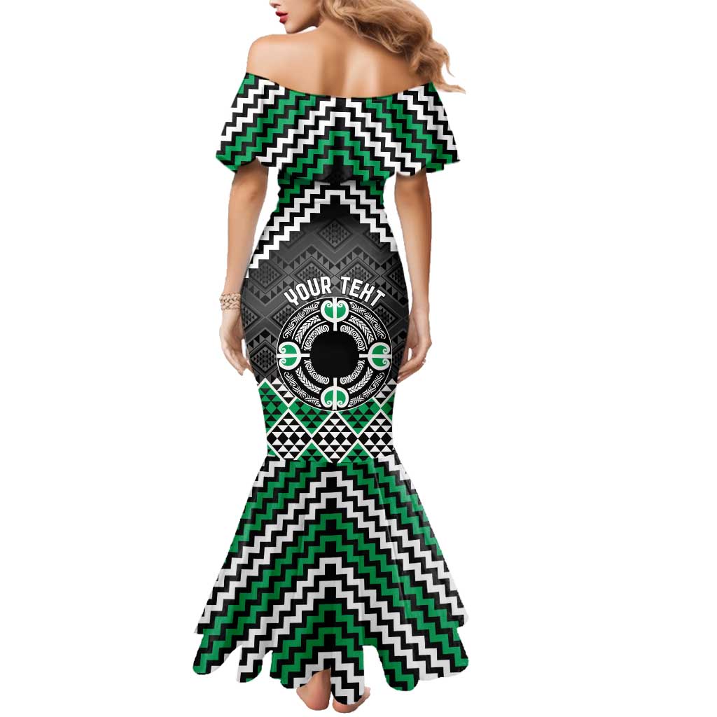 Personalised Aotearoa Niho Taniwha Motif Family Matching Mermaid Dress and Hawaiian Shirt Green Style LT9 - Polynesian Pride