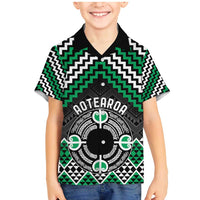 Personalised Aotearoa Niho Taniwha Motif Family Matching Mermaid Dress and Hawaiian Shirt Green Style LT9 Son's Shirt Green - Polynesian Pride