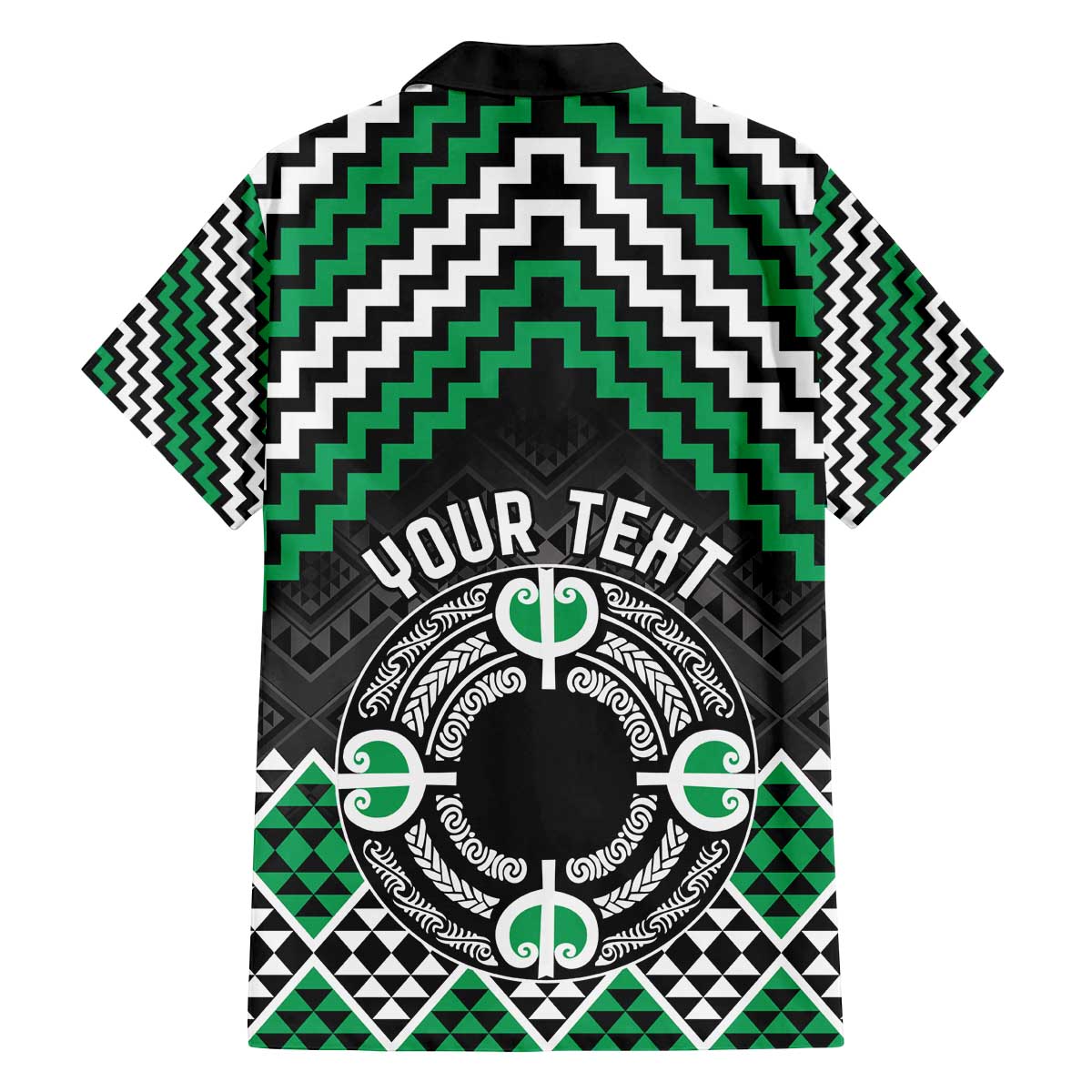 Personalised Aotearoa Niho Taniwha Motif Family Matching Off The Shoulder Long Sleeve Dress and Hawaiian Shirt Green Style LT9 - Polynesian Pride