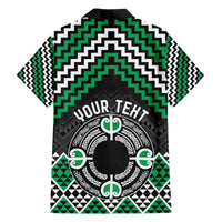Personalised Aotearoa Niho Taniwha Motif Family Matching Off The Shoulder Long Sleeve Dress and Hawaiian Shirt Green Style LT9 - Polynesian Pride