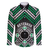 Personalised Aotearoa Niho Taniwha Motif Family Matching Off The Shoulder Long Sleeve Dress and Hawaiian Shirt Green Style LT9 Dad's Shirt - Long Sleeve Green - Polynesian Pride