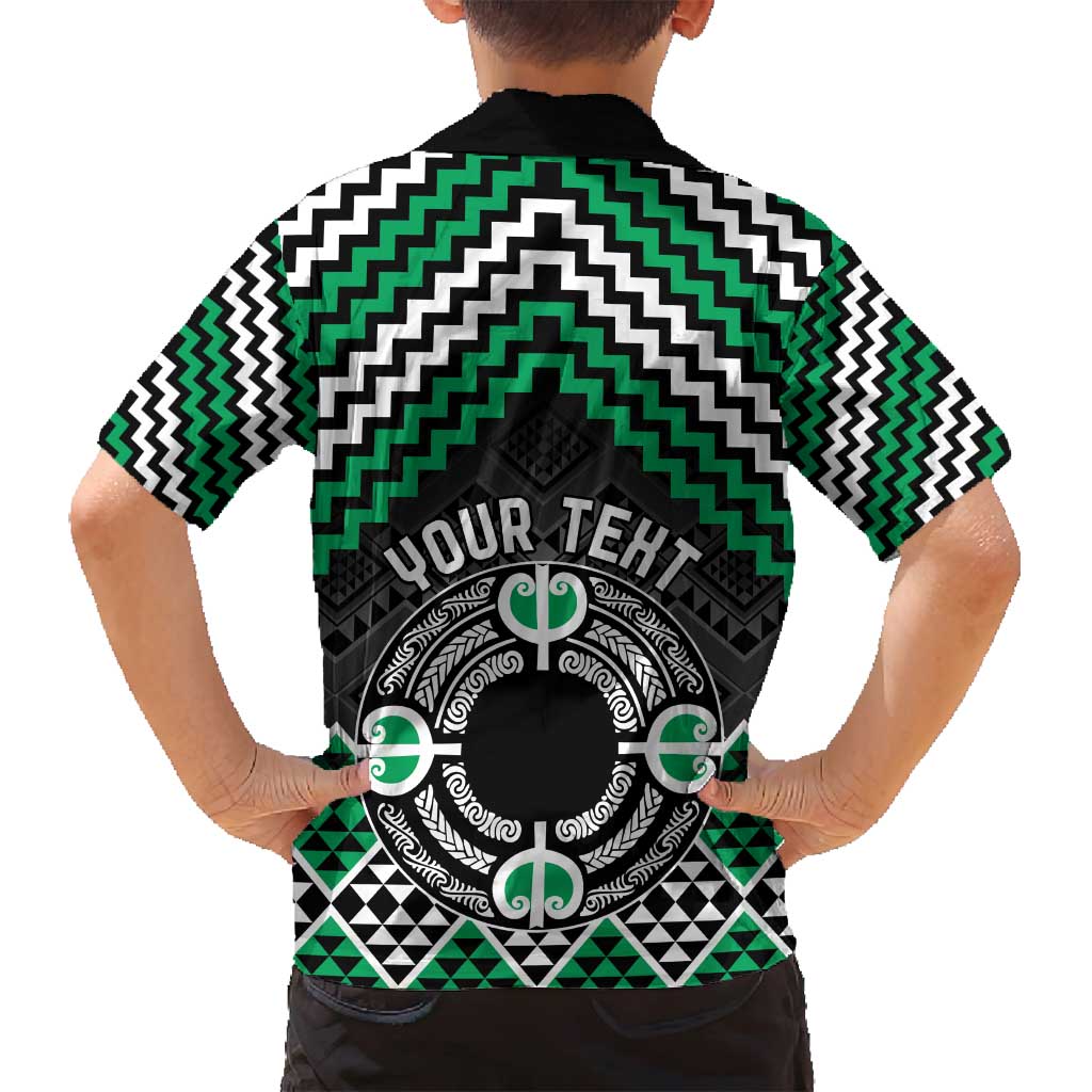Personalised Aotearoa Niho Taniwha Motif Family Matching Off Shoulder Short Dress and Hawaiian Shirt Green Style LT9 - Polynesian Pride