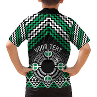 Personalised Aotearoa Niho Taniwha Motif Family Matching Off Shoulder Short Dress and Hawaiian Shirt Green Style LT9 - Polynesian Pride