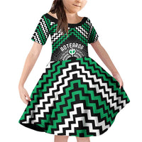 Personalised Aotearoa Niho Taniwha Motif Family Matching Off Shoulder Short Dress and Hawaiian Shirt Green Style LT9 Daughter's Dress Green - Polynesian Pride