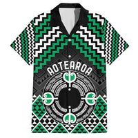 Personalised Aotearoa Niho Taniwha Motif Family Matching Off Shoulder Short Dress and Hawaiian Shirt Green Style LT9 Dad's Shirt - Short Sleeve Green - Polynesian Pride