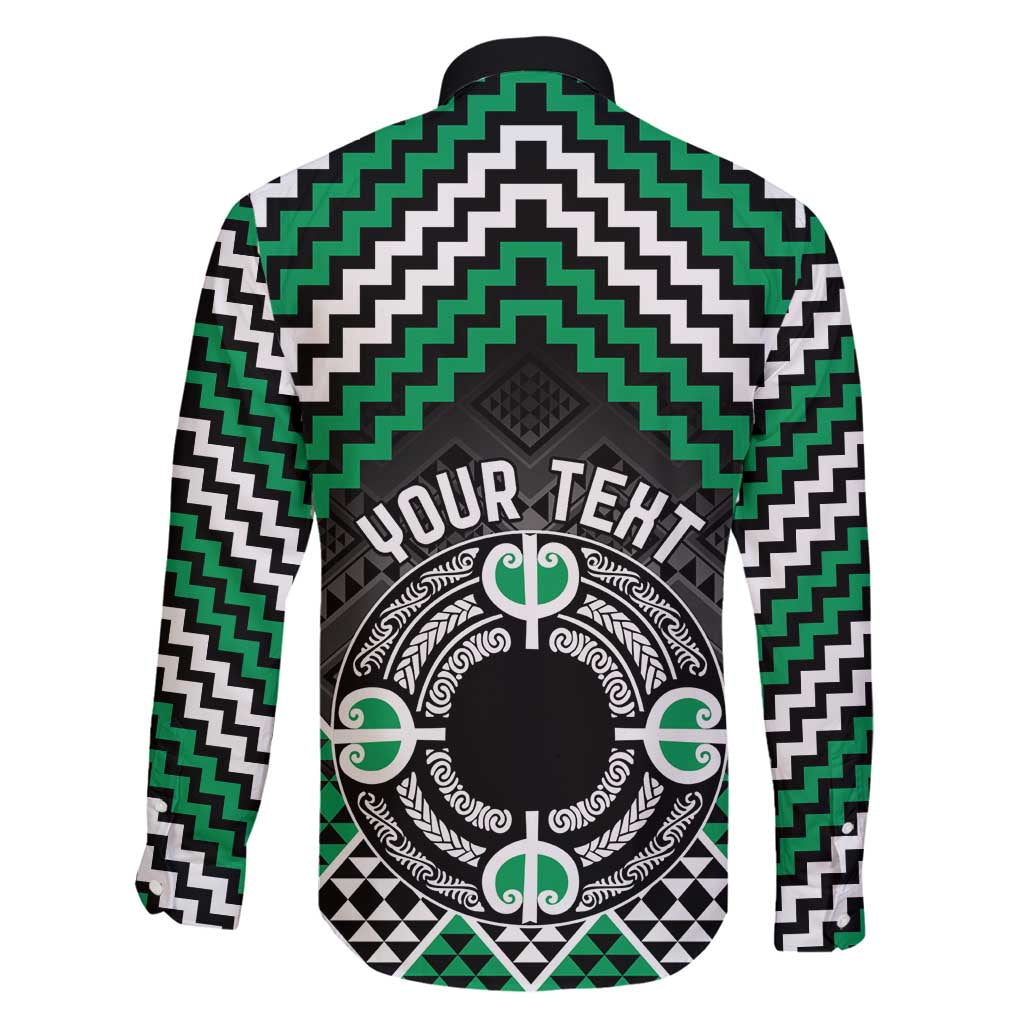 Personalised Aotearoa Niho Taniwha Motif Family Matching Off Shoulder Short Dress and Hawaiian Shirt Green Style LT9 - Polynesian Pride
