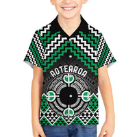 Personalised Aotearoa Niho Taniwha Motif Family Matching Off Shoulder Short Dress and Hawaiian Shirt Green Style LT9 Son's Shirt Green - Polynesian Pride