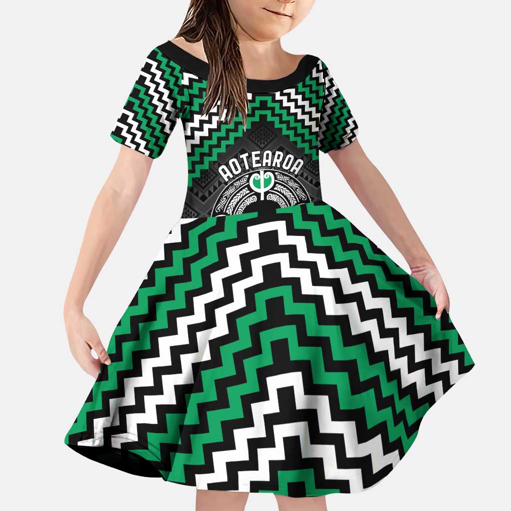 Personalised Aotearoa Niho Taniwha Motif Family Matching Puletasi and Hawaiian Shirt Green Style
