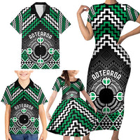 Personalised Aotearoa Niho Taniwha Motif Family Matching Short Sleeve Bodycon Dress and Hawaiian Shirt Green Style LT9 - Polynesian Pride