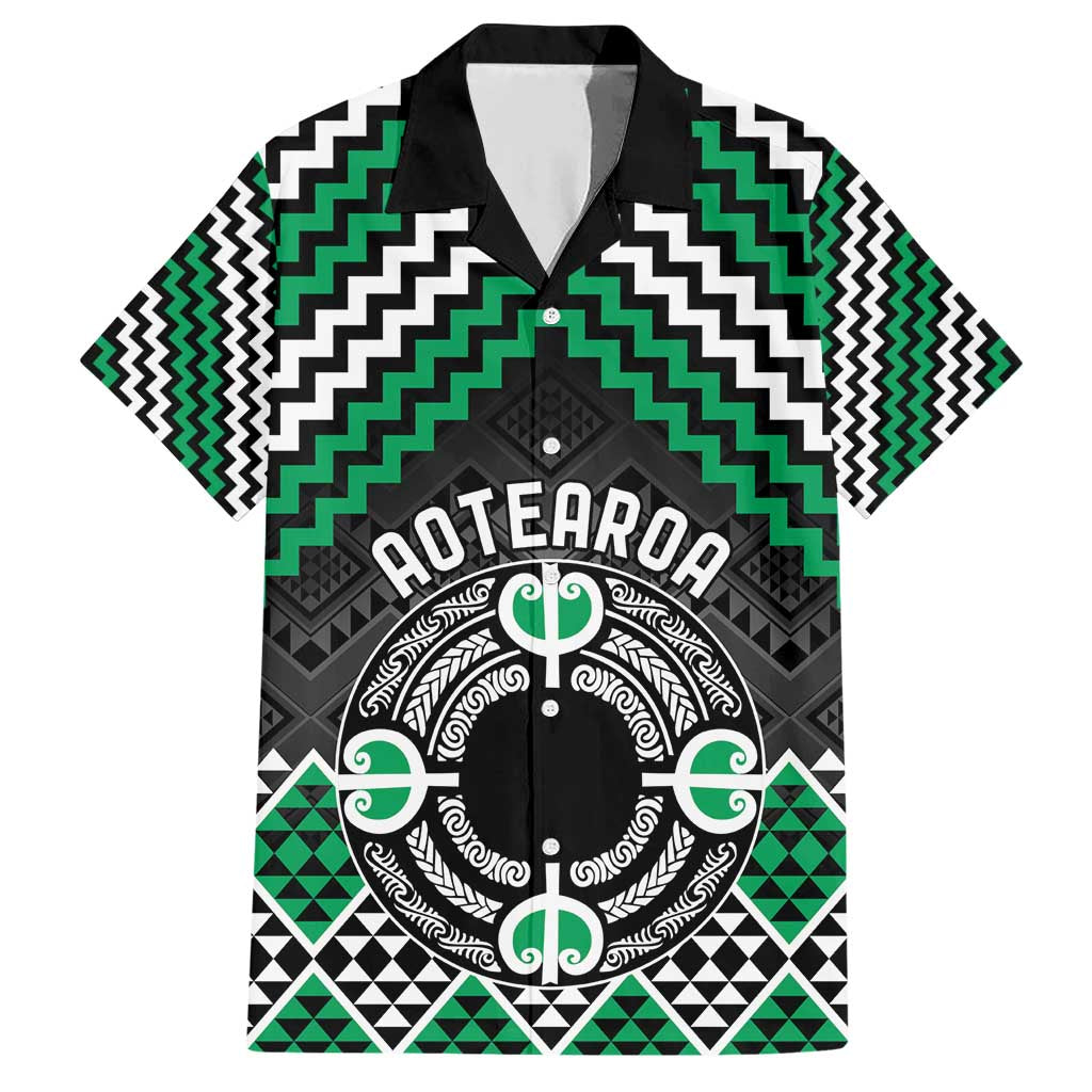 Personalised Aotearoa Niho Taniwha Motif Family Matching Short Sleeve Bodycon Dress and Hawaiian Shirt Green Style LT9 Dad's Shirt - Short Sleeve Green - Polynesian Pride