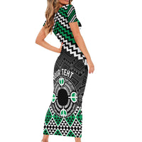 Personalised Aotearoa Niho Taniwha Motif Family Matching Short Sleeve Bodycon Dress and Hawaiian Shirt Green Style LT9 - Polynesian Pride