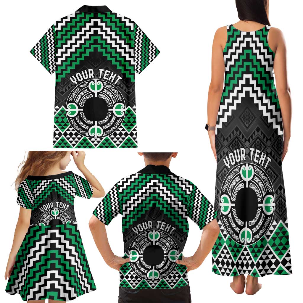 Personalised Aotearoa Niho Taniwha Motif Family Matching Tank Maxi Dress and Hawaiian Shirt Green Style LT9 - Polynesian Pride