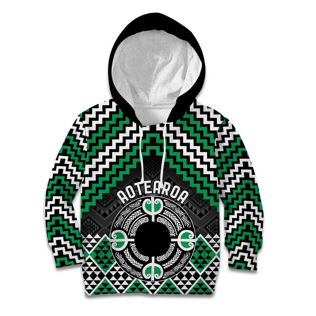 Personalised Aotearoa Niho Taniwha Motif Kid Hoodie Green Style LT9 Hoodie Green - Polynesian Pride