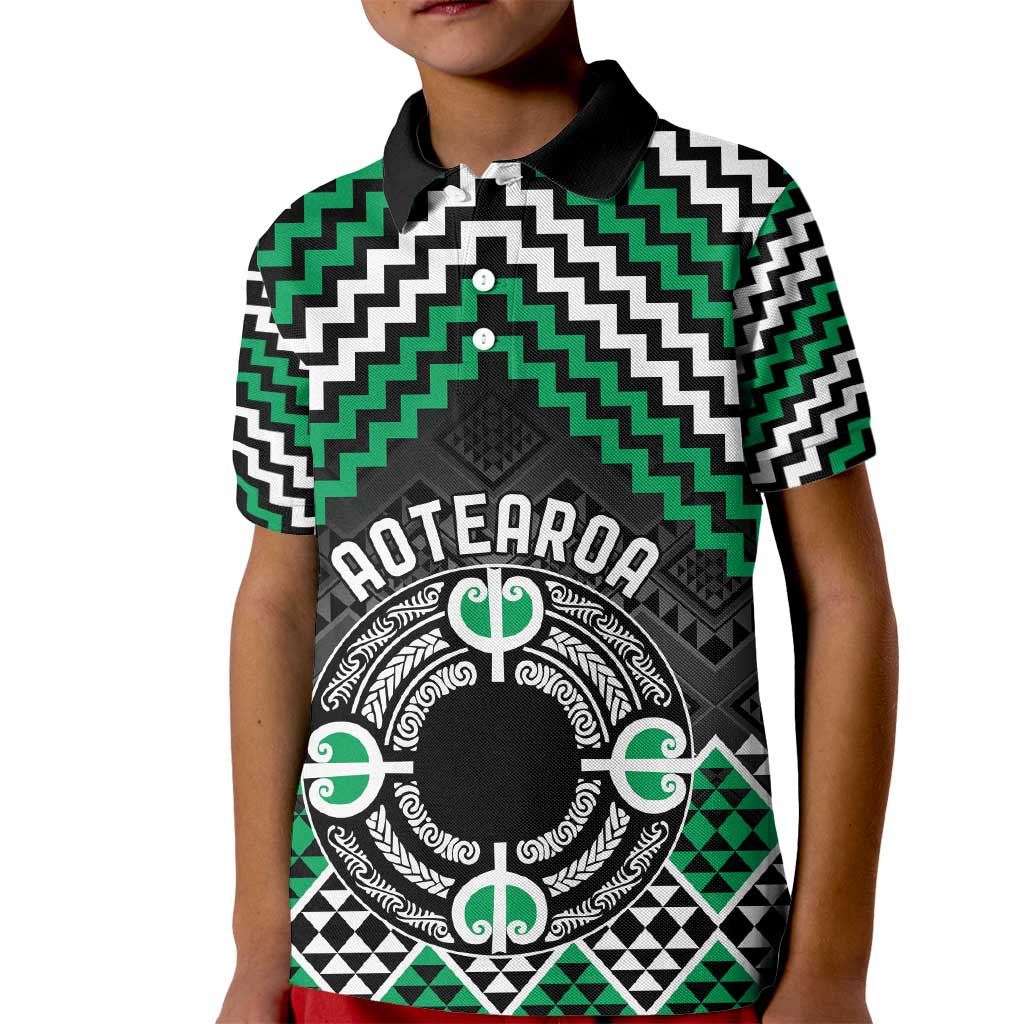 Personalised Aotearoa Niho Taniwha Motif Kid Polo Shirt Green Style
