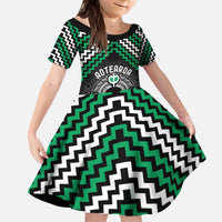 Personalised Aotearoa Niho Taniwha Motif Kid Short Sleeve Dress Green Style