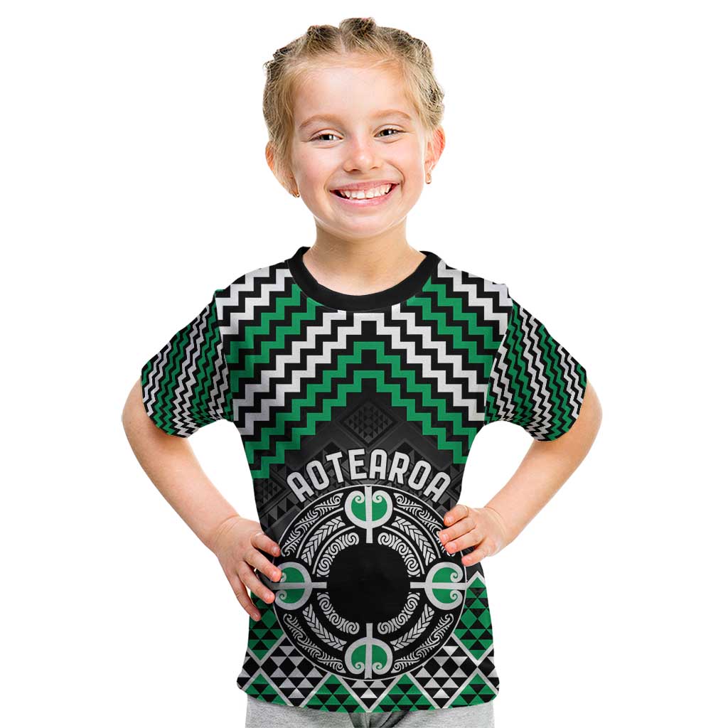 Personalised Aotearoa Niho Taniwha Motif Kid T Shirt Green Style