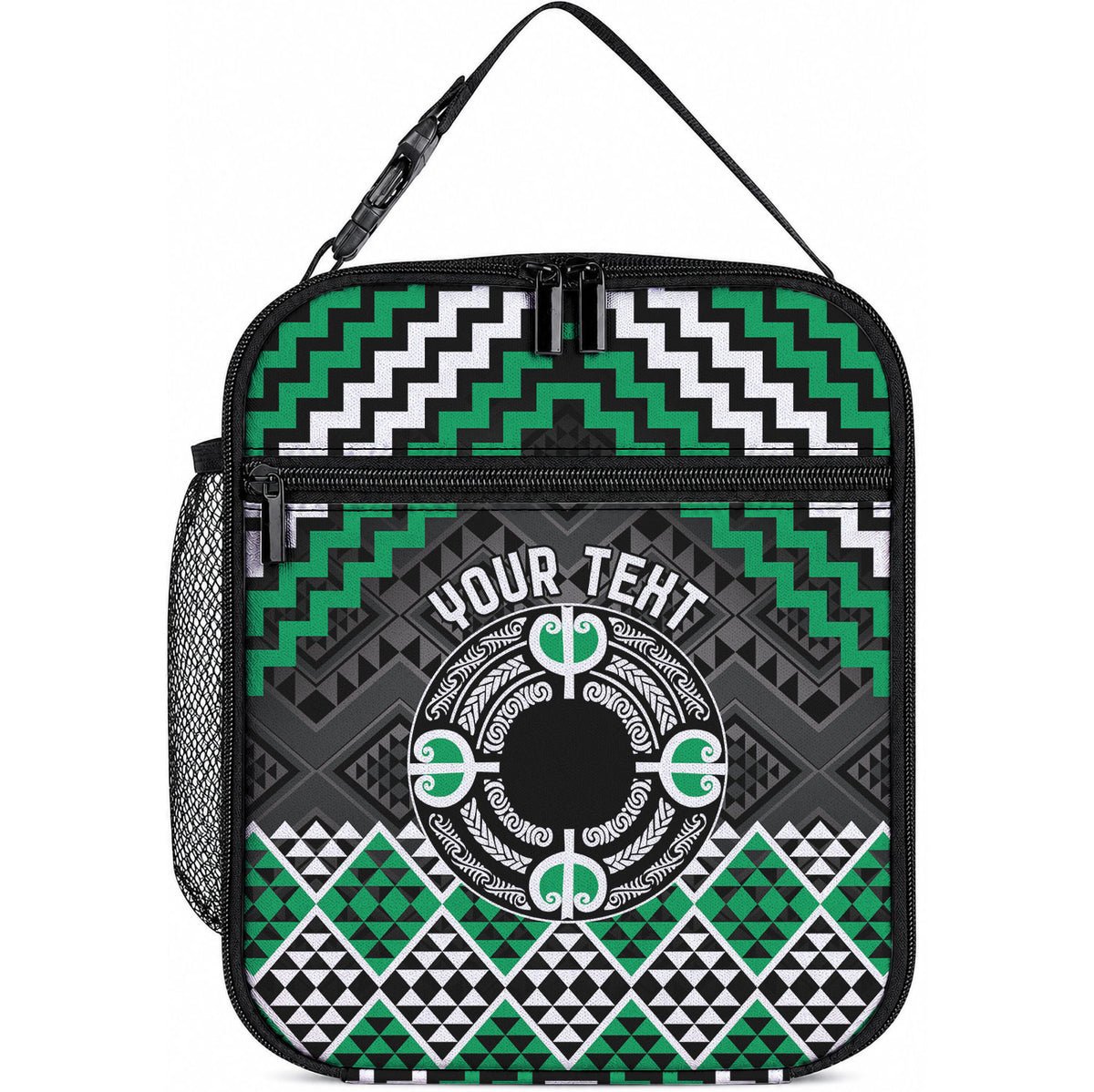 Personalised Aotearoa Niho Taniwha Motif Lunch Bag Green Style LT9 10.2 × 8.3 × 4.3 inch Green - Polynesian Pride