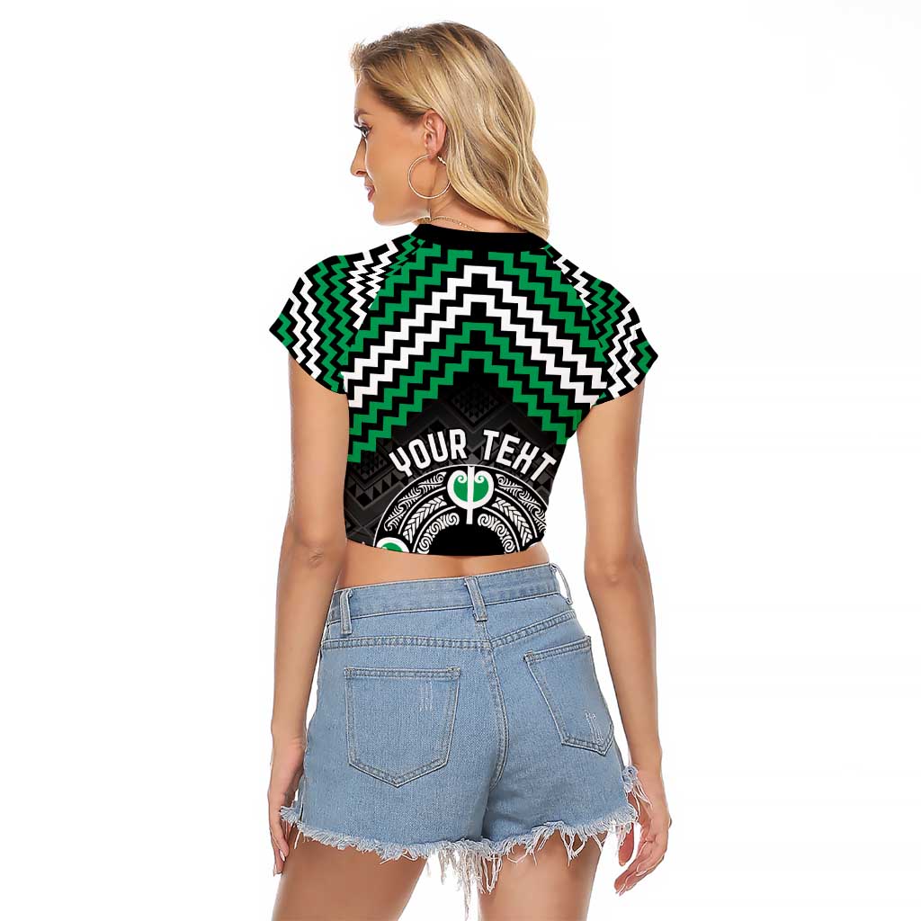 Personalised Aotearoa Niho Taniwha Motif Raglan Cropped T Shirt Green Style