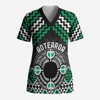 Personalised Aotearoa Niho Taniwha Motif Scrub Top Green Style - Polynesian Pride