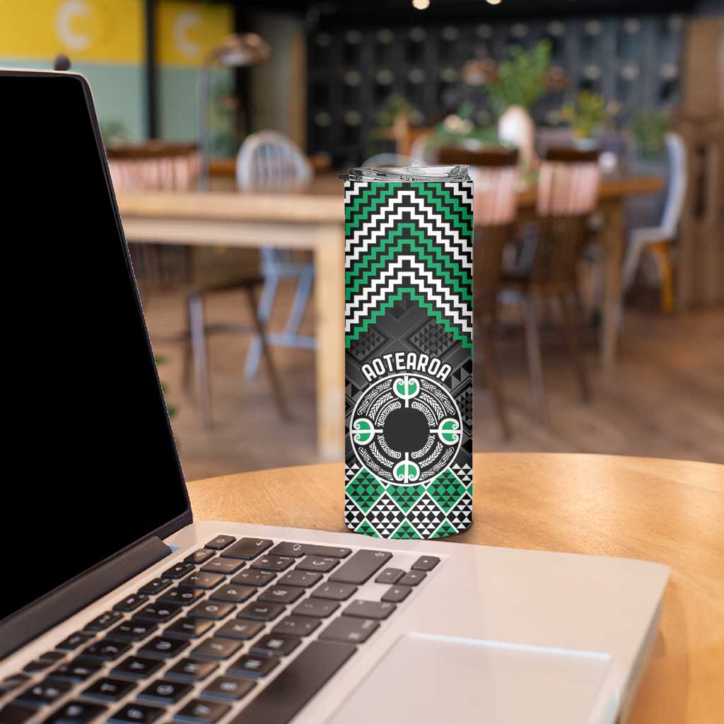 Personalised Aotearoa Niho Taniwha Motif Skinny Tumbler Green Style