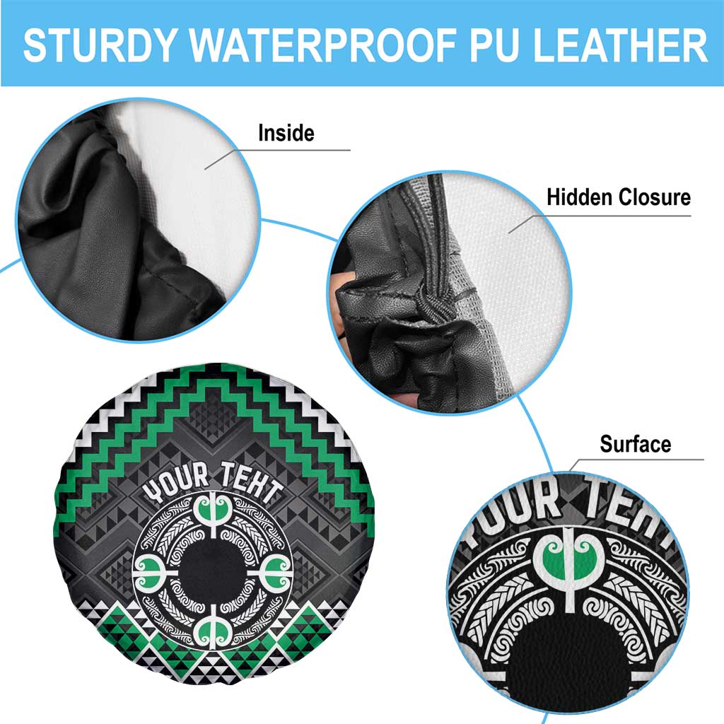 Personalised Aotearoa Niho Taniwha Motif Spare Tire Cover Green Style