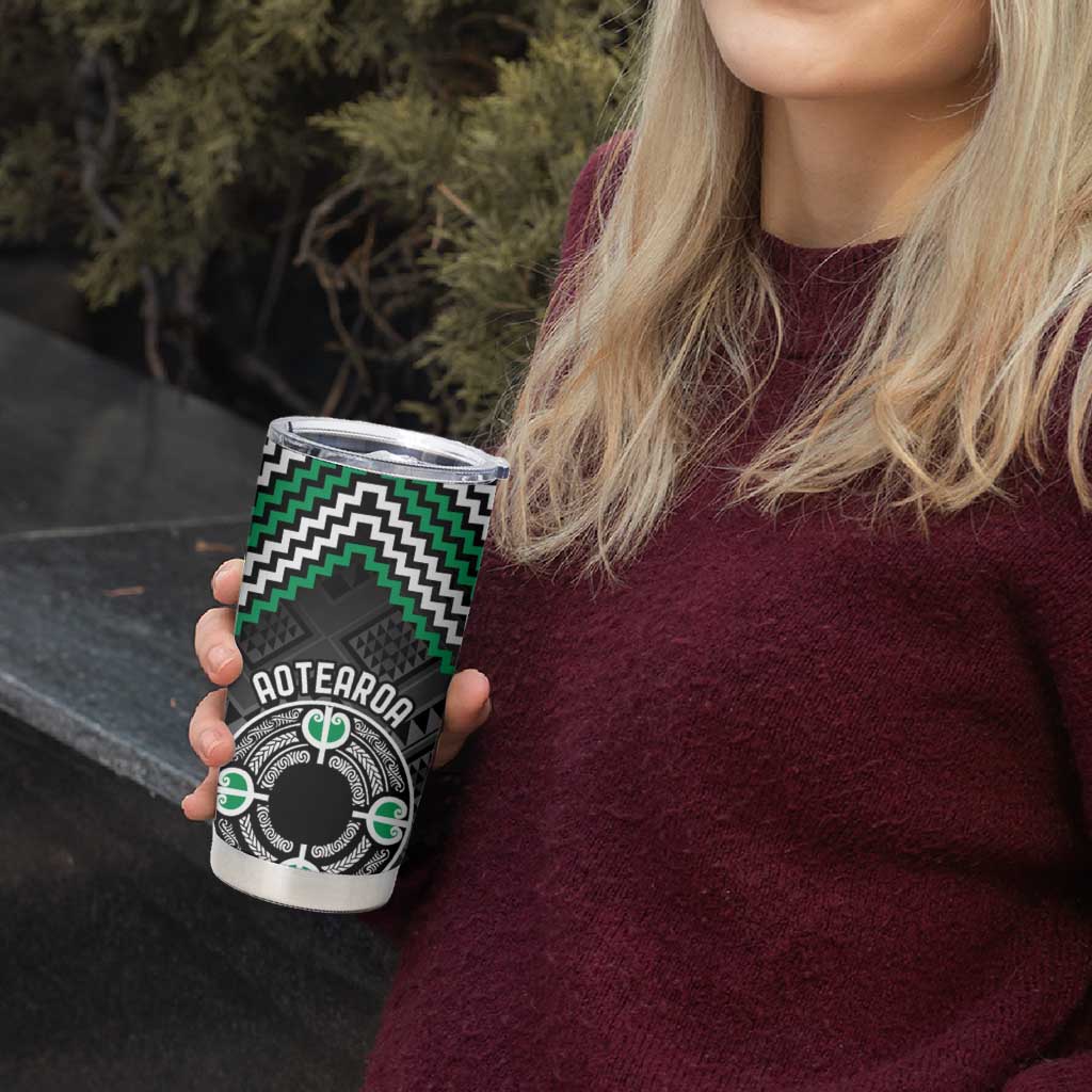 Personalised Aotearoa Niho Taniwha Motif Tumbler Cup Green Style