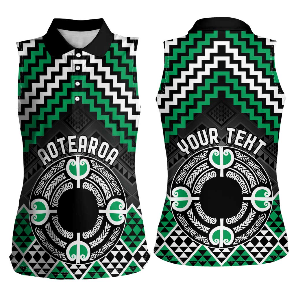 Personalised Aotearoa Niho Taniwha Motif Women Sleeveless Polo Shirt Green Style