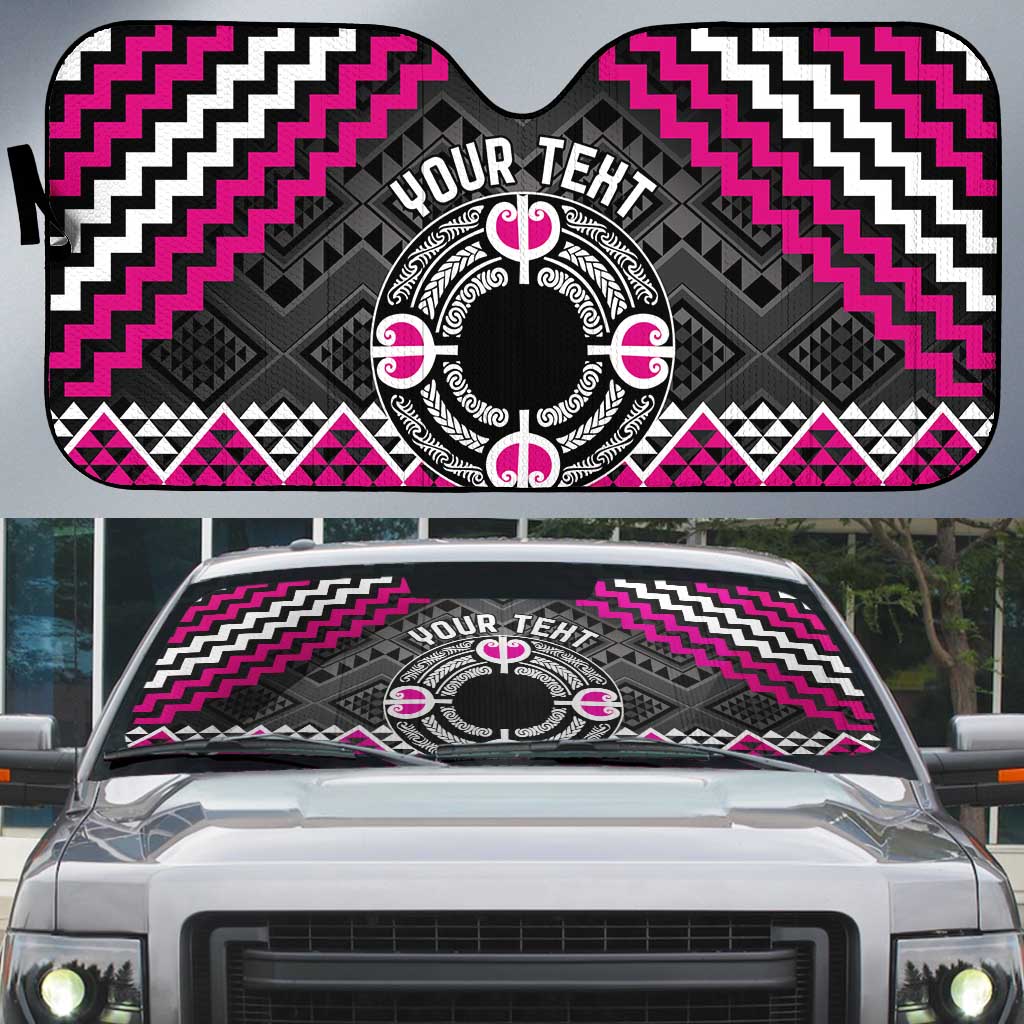 Personalised Aotearoa Niho Taniwha Motif Auto Sun Shade Pink Style - Polynesian Pride