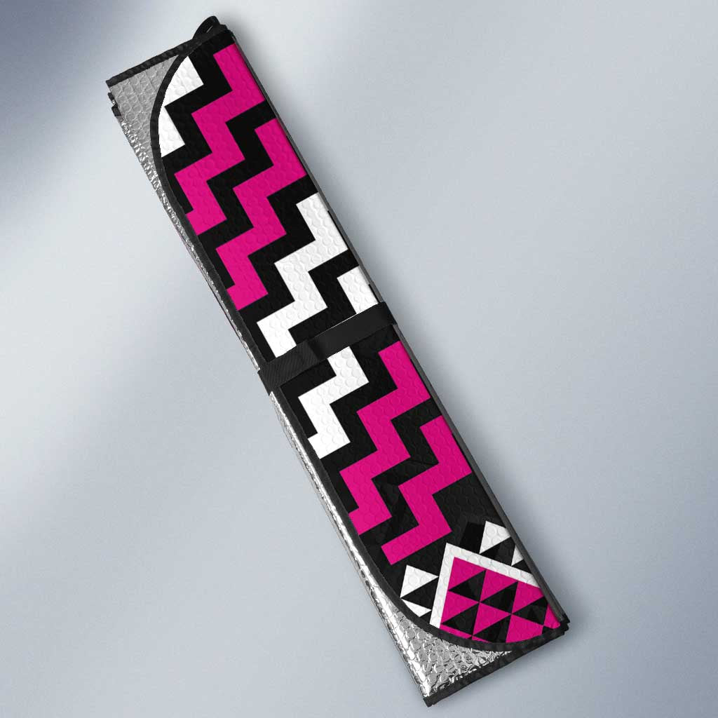 Personalised Aotearoa Niho Taniwha Motif Auto Sun Shade Pink Style - Polynesian Pride
