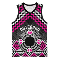 Personalised Aotearoa Niho Taniwha Motif Basketball Jersey Pink Style - Polynesian Pride