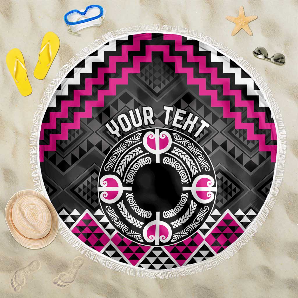 Personalised Aotearoa Niho Taniwha Motif Beach Blanket Pink Style