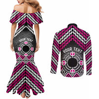 Personalised Aotearoa Niho Taniwha Motif Couples Matching Mermaid Dress and Long Sleeve Button Shirt Pink Style