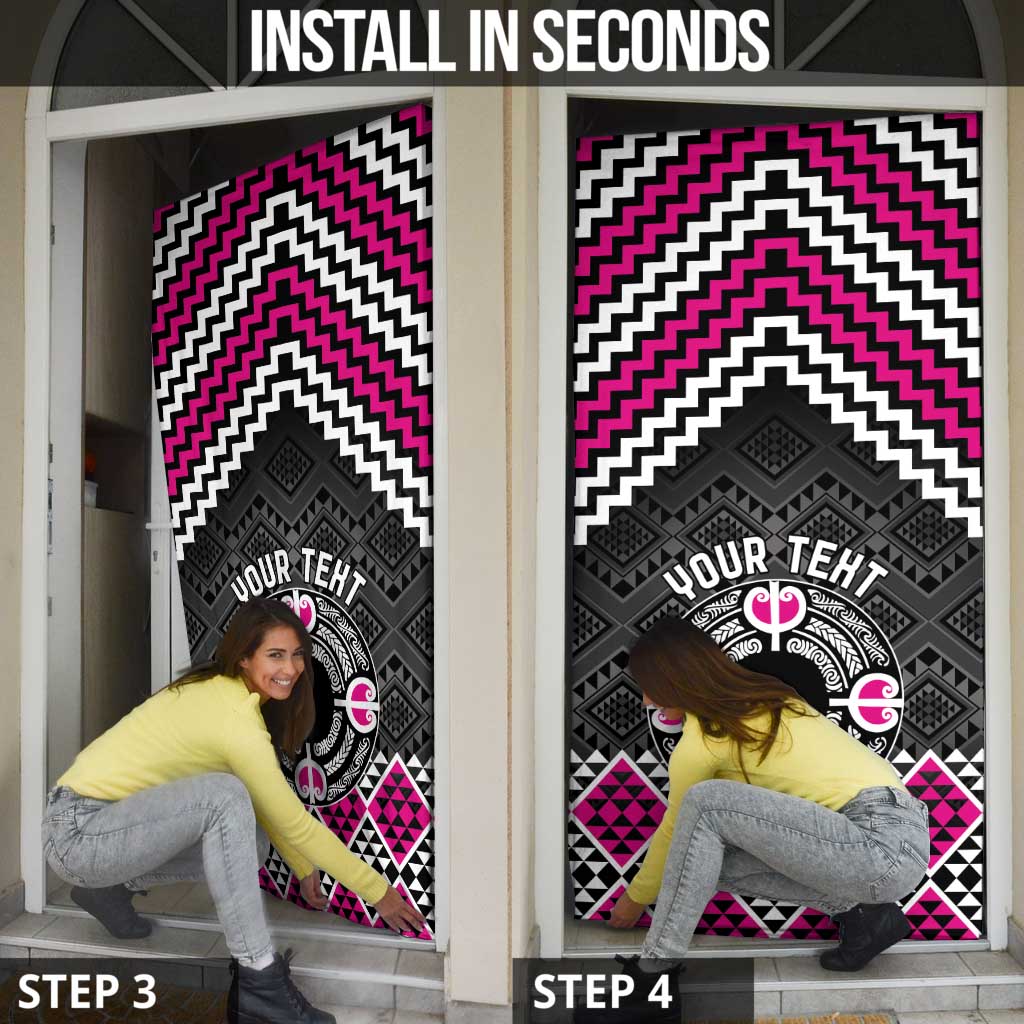 Personalised Aotearoa Niho Taniwha Motif Door Cover Pink Style - Polynesian Pride