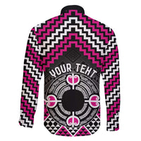 Personalised Aotearoa Niho Taniwha Motif Family Matching Long Sleeve Bodycon Dress and Hawaiian Shirt Pink Style LT9 - Polynesian Pride
