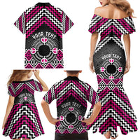Personalised Aotearoa Niho Taniwha Motif Family Matching Mermaid Dress and Hawaiian Shirt Pink Style LT9 - Polynesian Pride