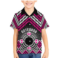 Personalised Aotearoa Niho Taniwha Motif Family Matching Mermaid Dress and Hawaiian Shirt Pink Style LT9 Son's Shirt Pink - Polynesian Pride