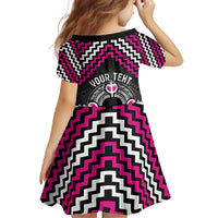 Personalised Aotearoa Niho Taniwha Motif Family Matching Off The Shoulder Long Sleeve Dress and Hawaiian Shirt Pink Style LT9 - Polynesian Pride